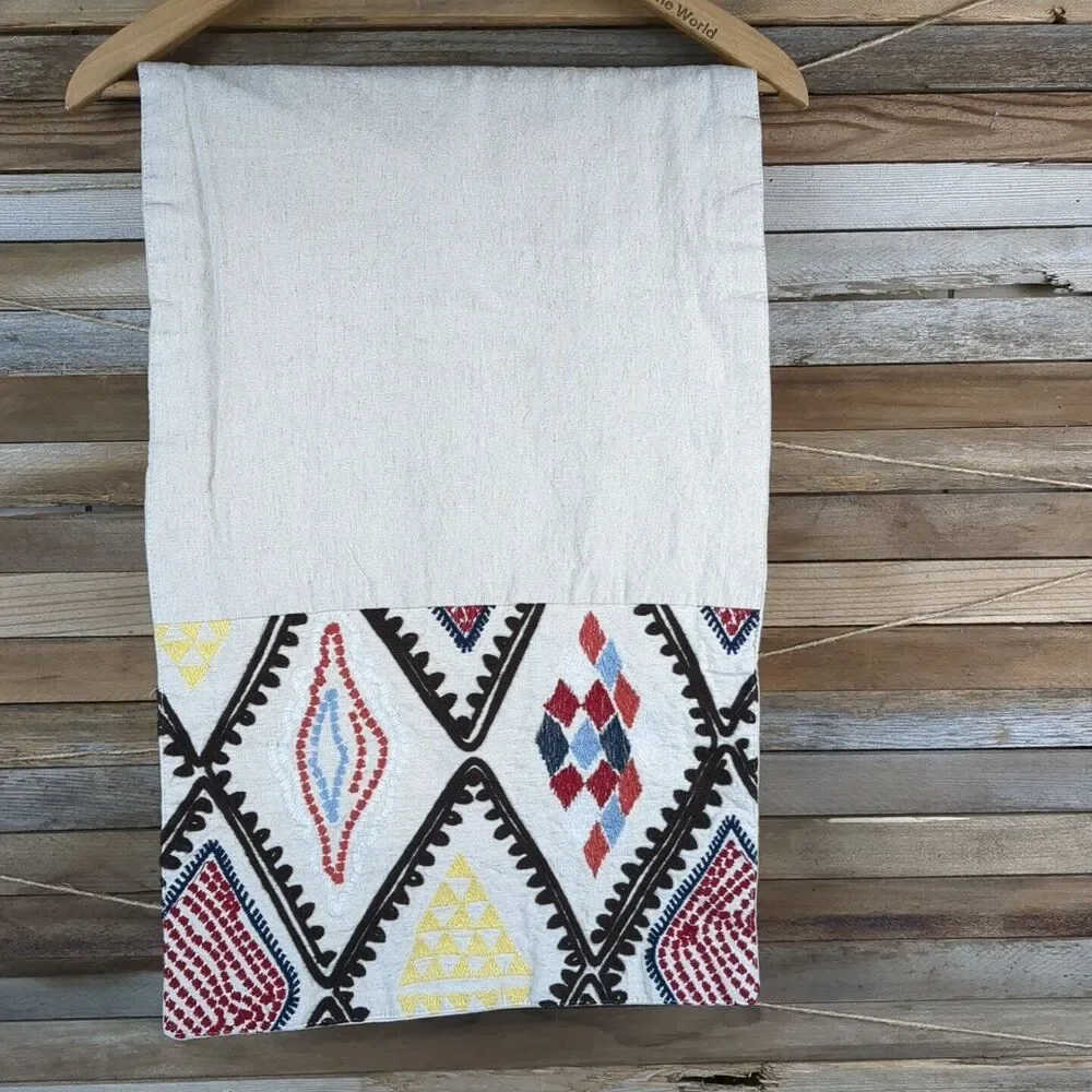Embroidered Table Runner Target Threshold Cream Brown Red Multi Bohemian Ethnic